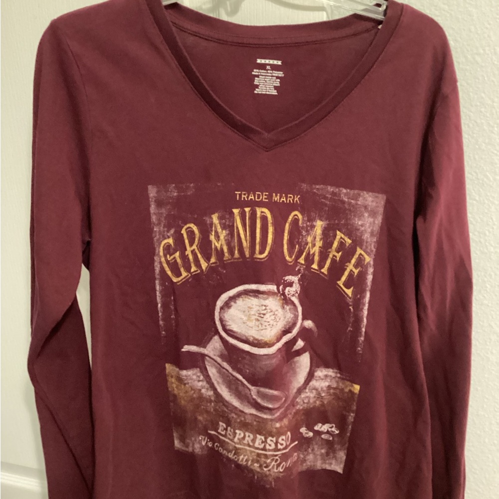 Maroon Grand Cafe Graphic Long Sleeve Shirt